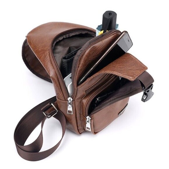 Men‘s Leather Shoulder Chest Sling Bag Messenger Crossbody Daily Travel … - Picture 3 of 4